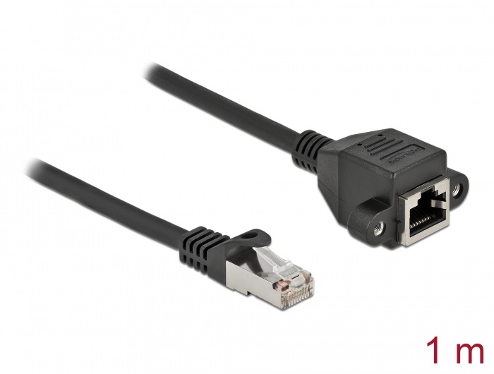 Delock 87001 1m Cat6A S/FTP RJ45 apa - rögzíthető RJ45 anya hosszabbító kábel