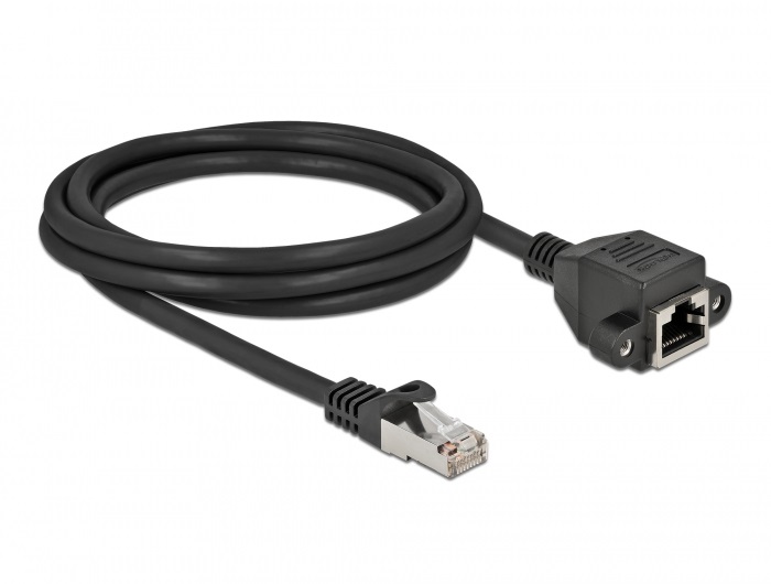 Delock 87002 2m Cat6A S/FTP RJ45 apa - rögzíthető RJ45 anya hosszabbító kábel