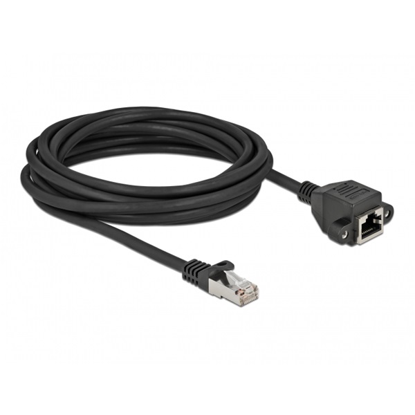 Delock 87005 5m Cat6A S/FTP RJ45 apa - rögzíthető RJ45 anya hosszabbító kábel
