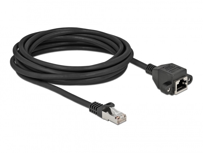 Delock 87005 5m Cat6A S/FTP RJ45 apa - rögzíthető RJ45 anya hosszabbító kábel