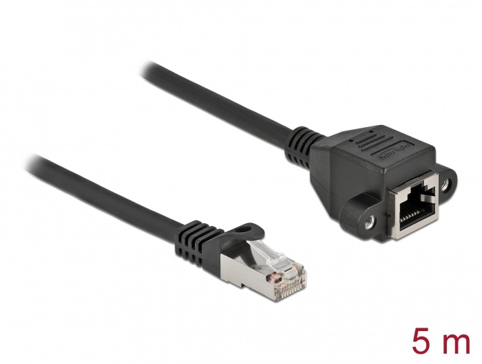 Delock 87005 5m Cat6A S/FTP RJ45 apa - rögzíthető RJ45 anya hosszabbító kábel