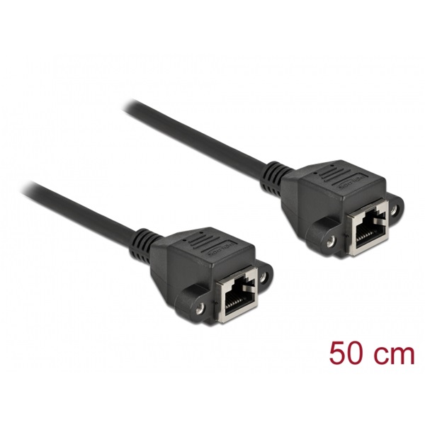 Delock 87008 50cm Cat6A S/FTP rögzíthető RJ45 anya - rögzíthető RJ45 anya hosszabbító kábel