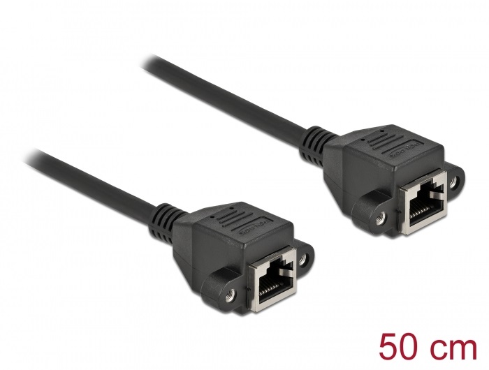 Delock 87008 50cm Cat6A S/FTP rögzíthető RJ45 anya - rögzíthető RJ45 anya hosszabbító kábel