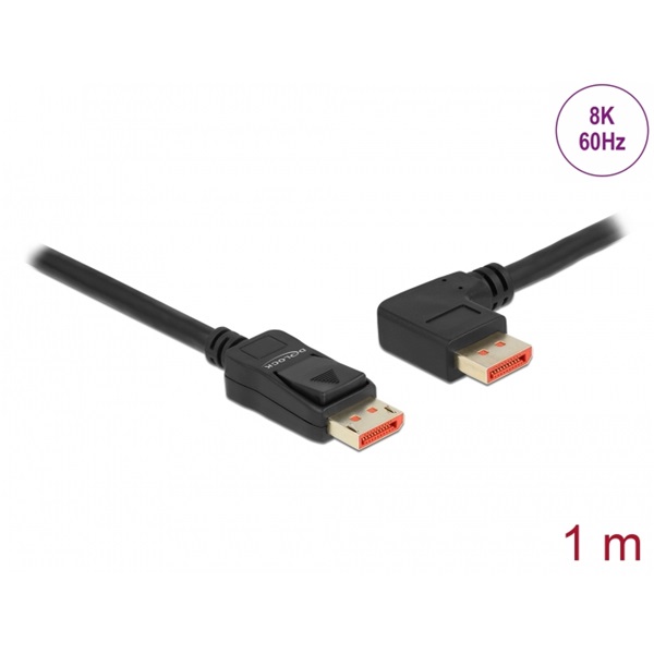 Delock 87044 1m DisplayPort 8K 60Hz apa egyenes - apa 90°-ban balra hajlított kábel