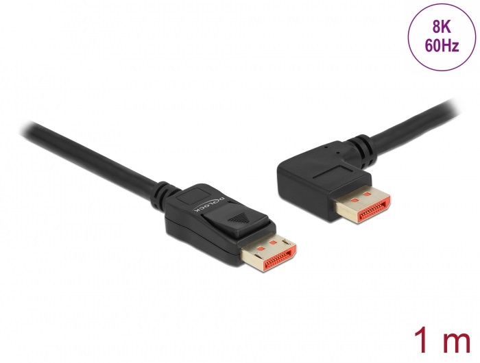 Delock 87044 1m DisplayPort 8K 60Hz apa egyenes - apa 90°-ban balra hajlított kábel