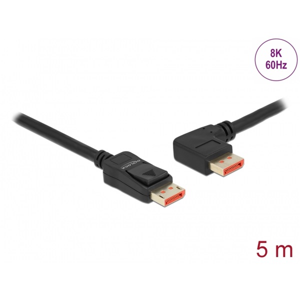Delock 87049 5m DisplayPort 8K 60Hz apa egyenes - apa 90°-ban balra hajlított kábel
