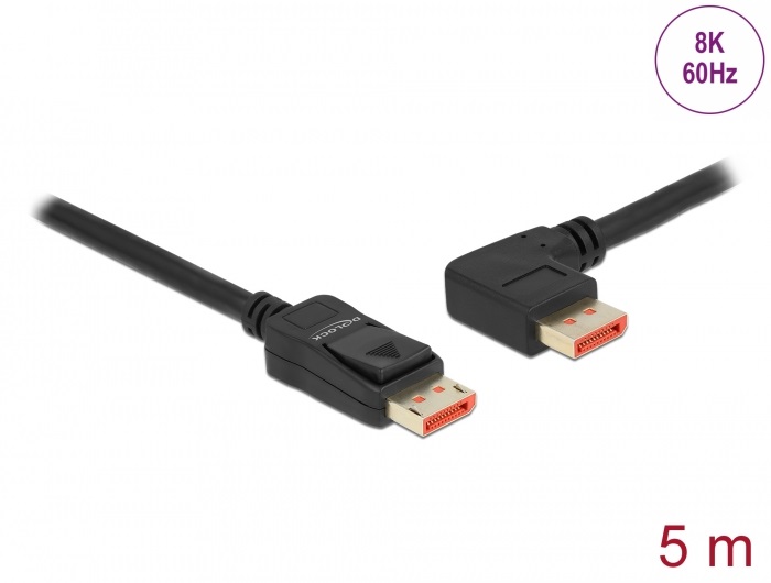 Delock 87049 5m DisplayPort 8K 60Hz apa egyenes - apa 90°-ban balra hajlított kábel