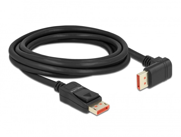 Delock 87052 3m DisplayPort 8K 60Hz apa egyenes - apa 90°-ban lefelé hajlított kábel