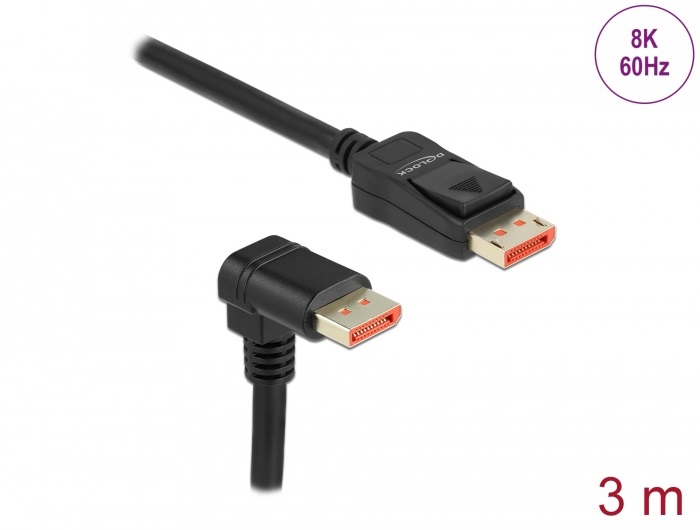 Delock 87052 3m DisplayPort 8K 60Hz apa egyenes - apa 90°-ban lefelé hajlított kábel