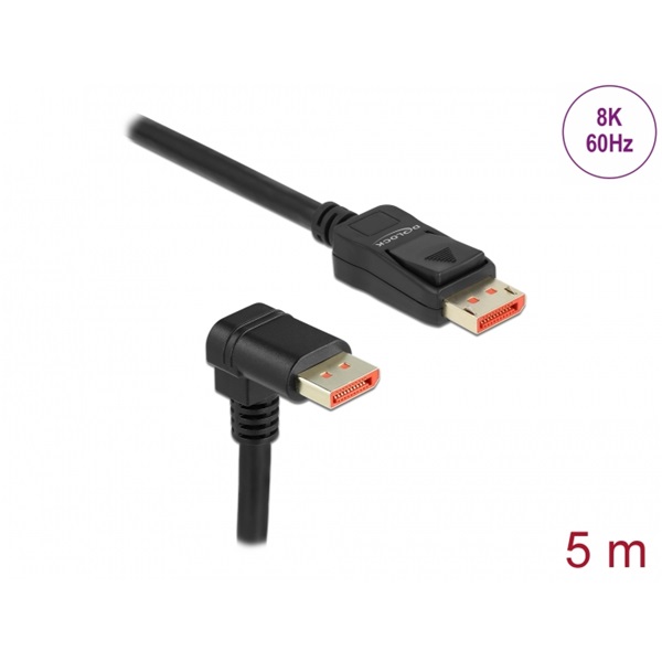 Delock 87053 5m DisplayPort 8K 60Hz apa egyenes - apa 90°-ban lefelé hajlított kábel