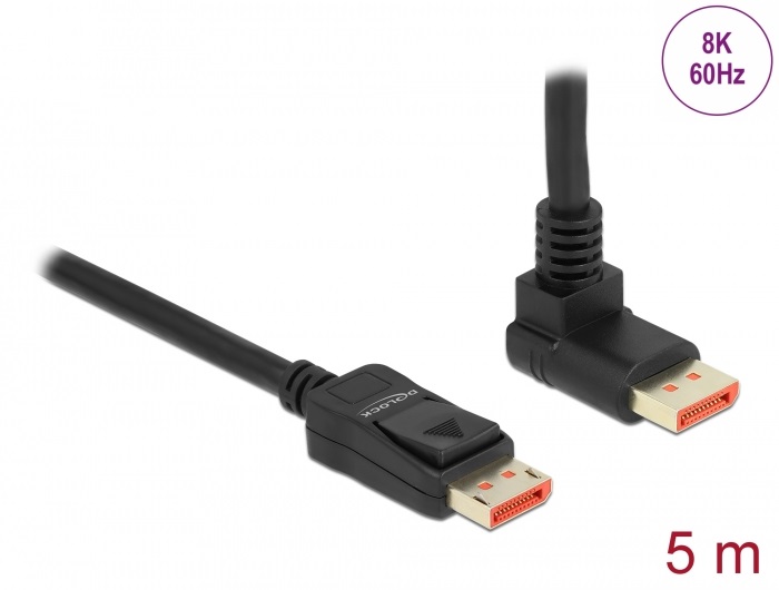 Delock 87057 5m DisplayPort 8K 60Hz apa egyenes - apa 90°-ban felfelé hajlított kábel