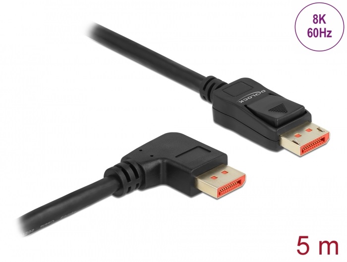 Delock 87069 5m DisplayPort 8K 60Hz apa egyenes - apa 90°-ban jobbra hajlított kábel