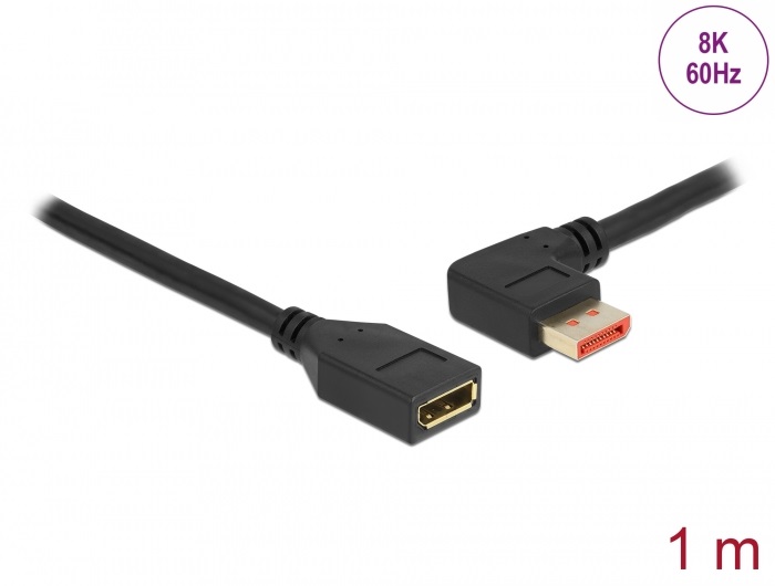 Delock 87073 1m DisplayPort 8K 60Hz anya egyenes - apa 90°-ban balra hajlított kábel