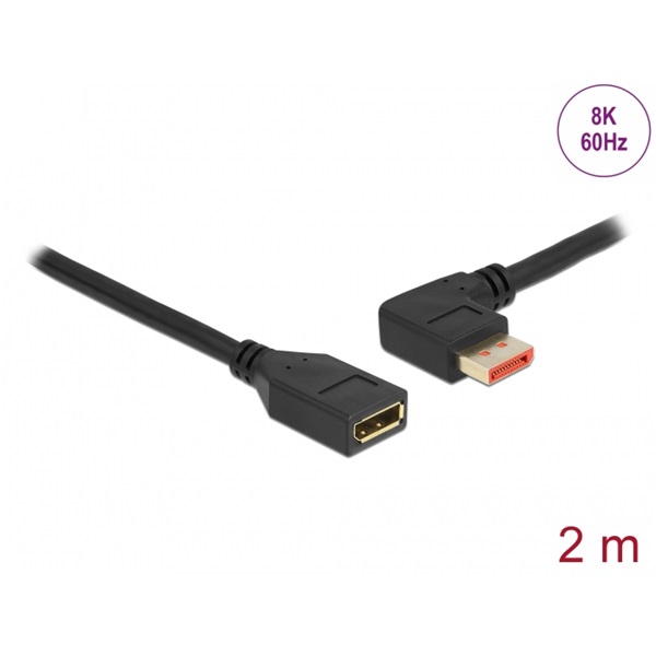 Delock 87075 2m DisplayPort 8K 60Hz anya egyenes - apa 90°-ban balra hajlított kábel