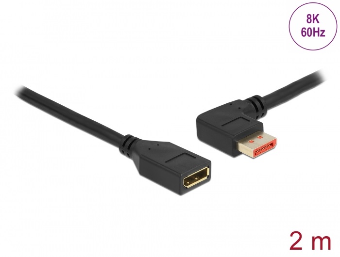Delock 87075 2m DisplayPort 8K 60Hz anya egyenes - apa 90°-ban balra hajlított kábel