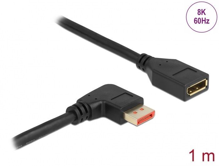 Delock 87077 1m DisplayPort 8K 60Hz anya egyenes - apa 90°-ban jobbra hajlított kábel