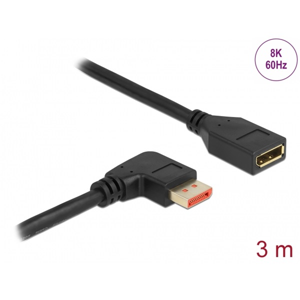 Delock 87079 3m DisplayPort 8K 60Hz anya egyenes - apa 90°-ban jobbra hajlított kábel