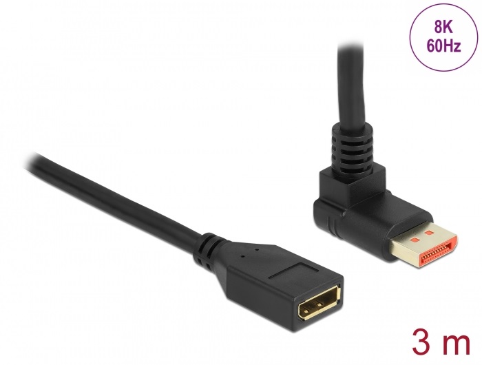 Delock 87084 3m DisplayPort 8K 60Hz anya egyenes - apa 90°-ban felfelé hajlított kábel