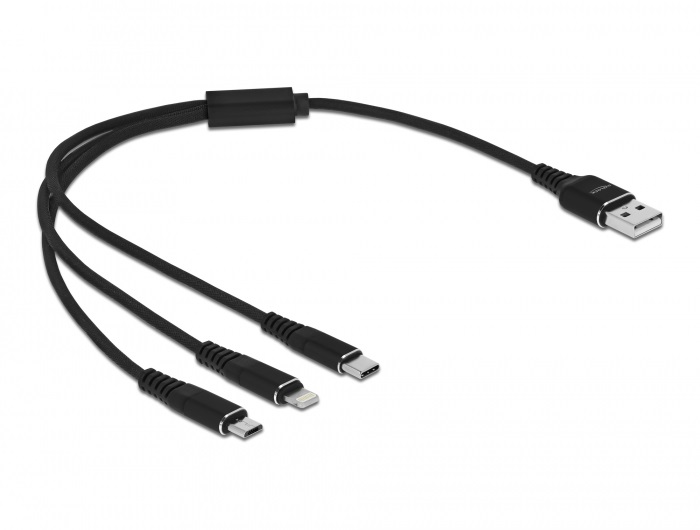 Delock 87152 30cm 3 az 1-ben USB-A - Lightning/MicroUSB/USB-C töltő kábel