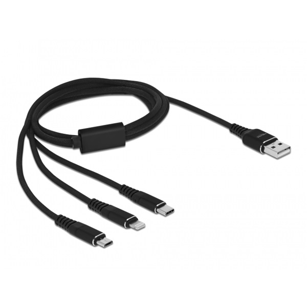 Delock 87155 1m 3 az 1-ben USB-A - Lightning/MicroUSB/USB-C töltő kábel