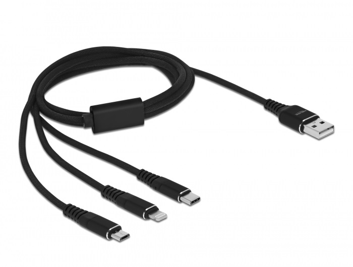 Delock 87155 1m 3 az 1-ben USB-A - Lightning/MicroUSB/USB-C töltő kábel
