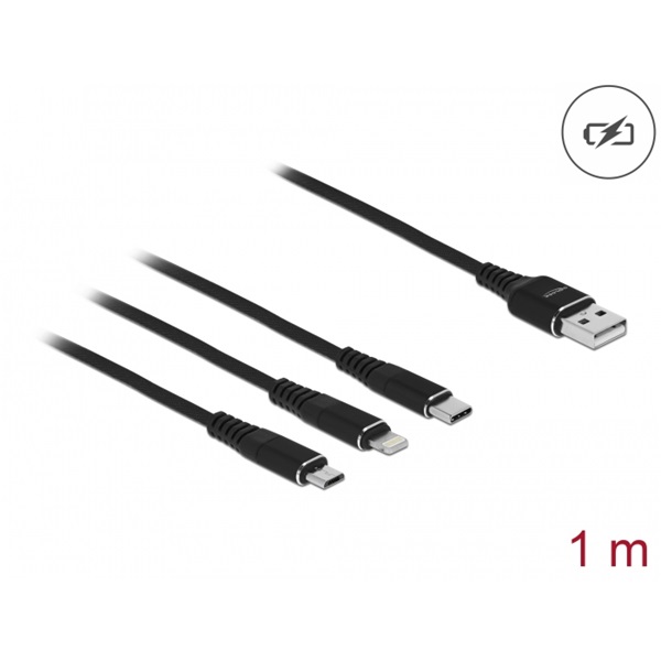 Delock 87155 1m 3 az 1-ben USB-A - Lightning/MicroUSB/USB-C töltő kábel