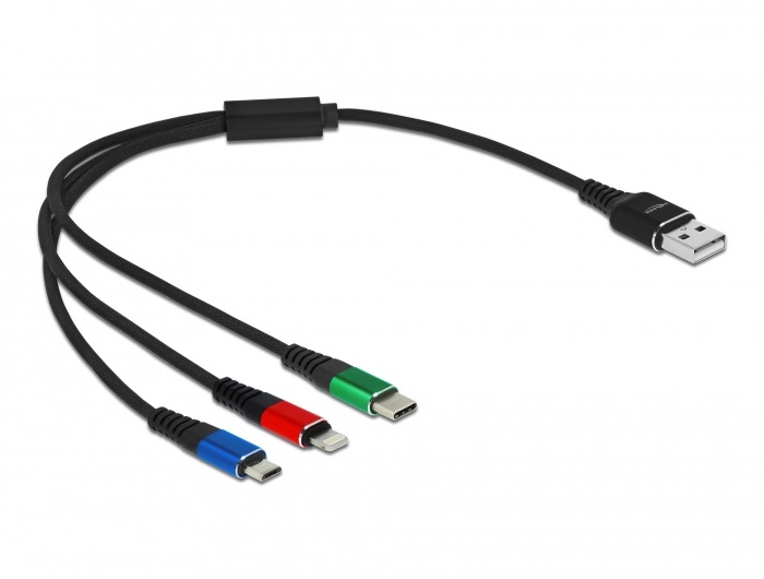 Delock 87236 30cm 3 az 1-ben USB-A - Lightning/MicroUSB/USB-C töltő kábel
