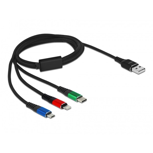 Delock 87277 1m 3 az 1-ben USB-A - Lightning/MicroUSB/USB-C töltő kábel