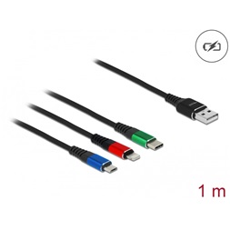 Delock 87277 1m 3 az 1-ben USB-A - Lightning/MicroUSB/USB-C töltő kábel