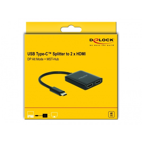 Delock 87719 USB Type-C (DP alternatív mód) - 2xHDMI 4K adapter