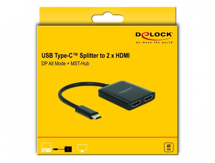 Delock 87719 USB Type-C (DP alternatív mód) - 2xHDMI 4K adapter