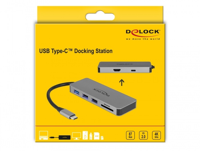 Delock 87743 USB Type-C 4K - HDMI / Hub / SD / PD 2.0 mobil eszközökhöz dokkoló állomás