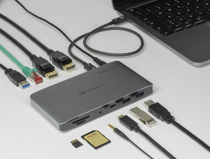 Delock 87777 Thunderbolt3 8K - Dual DisplayPort/USB3.2/LAN/SD/Jack/PD 3.0 dokkoló állomás