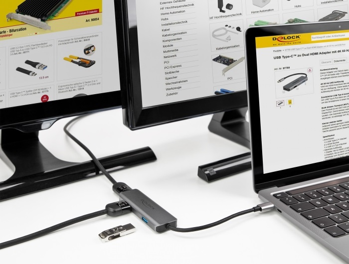 Delock 87780 USB-C - 2xHDMI 4K 60Hz/USB adapter