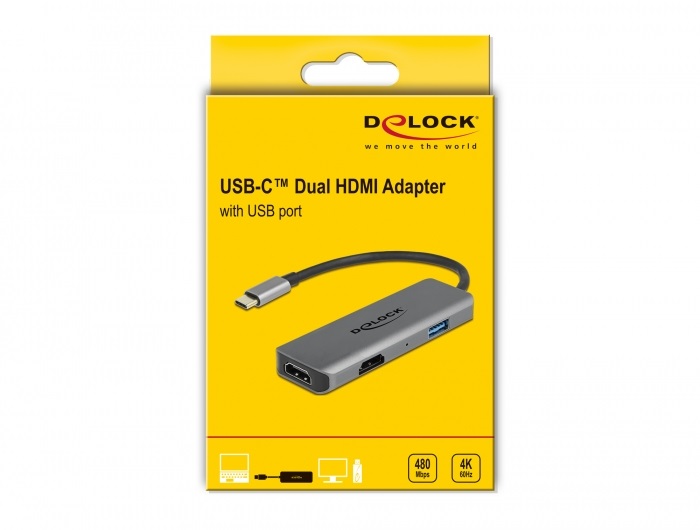 Delock 87780 USB-C - 2xHDMI 4K 60Hz/USB adapter
