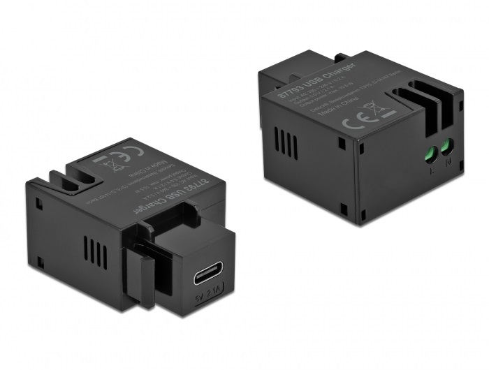 Delock 87793 5V/2,1A USB-C töltő portos fekete Keystone modul