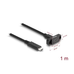 Delock 87824 SuperSpeed USB 10 Gbps (USB 3.2 Gen 2) USB Type-C kábel apa-anya 1 m panel-csatlakozójú fekete