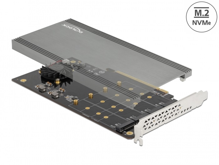 Delock 90050 4xNVMe M.2 M-key aktív hűtésű PCI Expresz x16 kártya