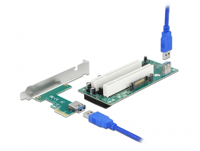 Delock 90066 2xPCI 32 Bit 60cm-es USB kábel csatlakozású PCI Express x1 Riser kártya
