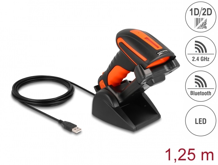 Delock 90556 1D/2D 2,4GHz/Bt töltőállomással vonalkódolvasó
