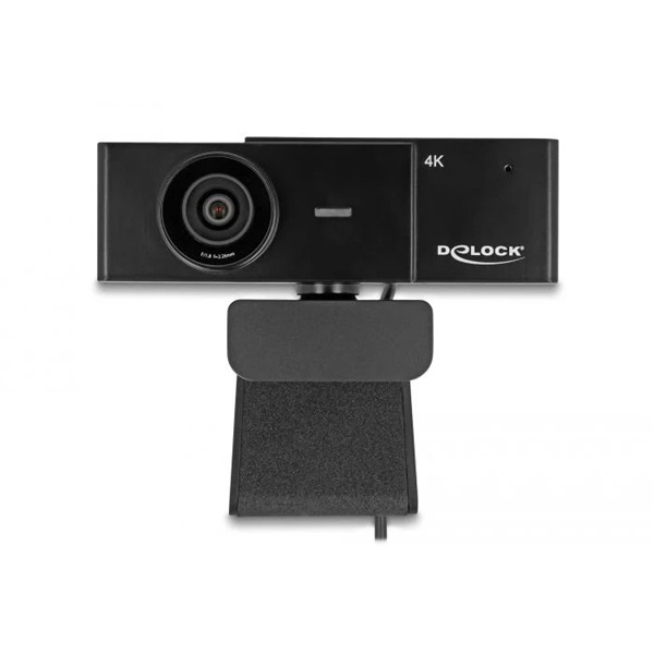 Delock 96400 USB UHD Webkamera mikrofonnal 4K 30 Hz 110 látószög és háromlábú állvány