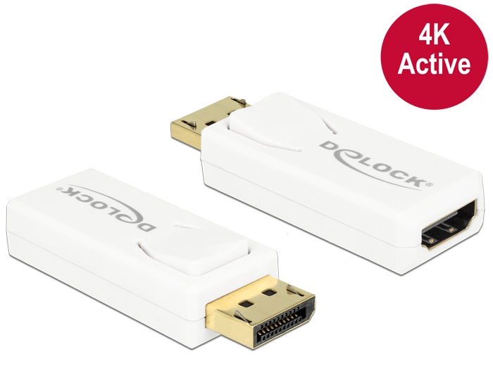 Delock 65580 Adapter Displayport 1.2-dugós csatlakozó > HDMI-csatlakozóhüvely 4K aktív, fehér