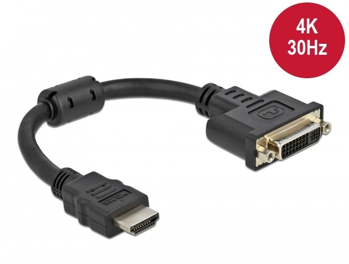 Delock 65206 Adapter HDMI csatlakozó - DVI 24+5 aljzat 4K 30 Hz, 20 cm