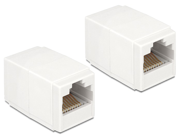 Delock 86249 Adapter, RJ45-aljzat > RJ45-aljzat, Cat.6 UTP kompakt fehér