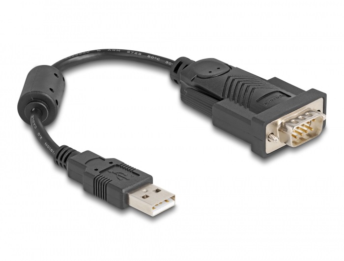 Delock 61549 Adapter USB 2.0 A-típusú - 1 x soros RS-232 D-Sub 9 tűs apa ferrit maggal 0,25 m