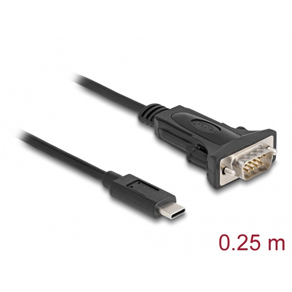 Delock 64125 Adapter USB Type-C - 1 x soros RS-232 D-Sub 9 tűs apa csavarokkal 0,25 m