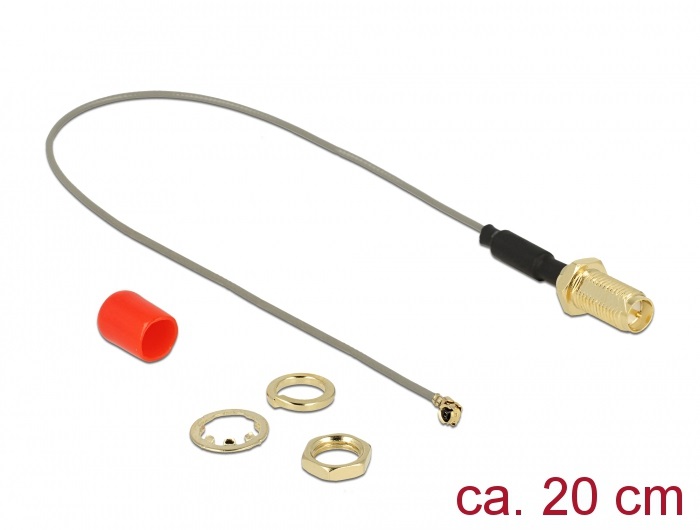 Delock 89831 Antenna kábel RP-SMA anya> MHF / U.FL-LP-068 apa csatlakozó 1.13 20 cm menethossz 10 mm