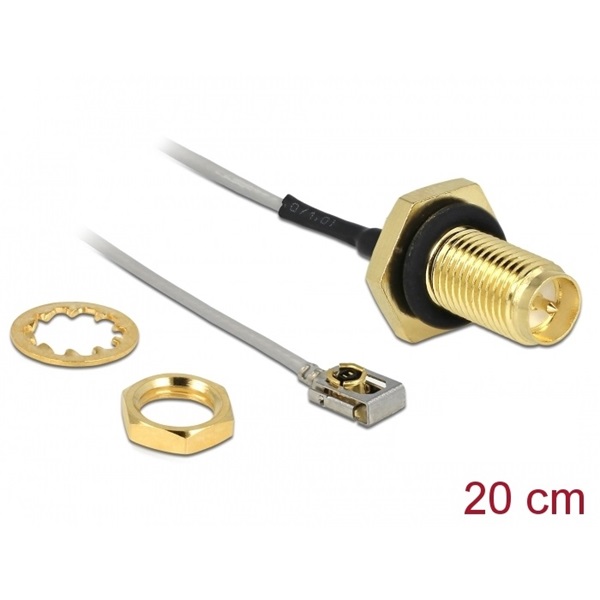 Delock 89928 Antenna kábel RP-SMA anya válaszfali csatlakozóval apa MHF I LK-dugó 1.13 20 cm