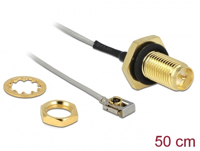 Delock 89927 Antenna kábel RP-SMA anya válaszfali csatlakozóval apa MHF  I LK-dugó 1.13 50 cm menethossz
