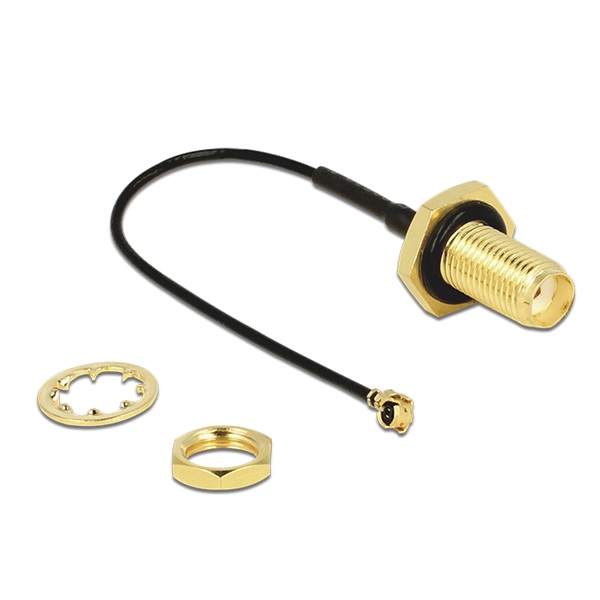 Delock 88965 Antenna kábel SMA jack válaszfal > MHF/U.FL-LP-068 kompatibilis dugó 100 mm fröccsenésbiztos